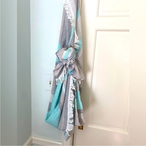 Travel Wrap Blanket Sarong Hand Crafted Loom Weave 2 Side Organic Cotton Aqua - Picture 5 of 16